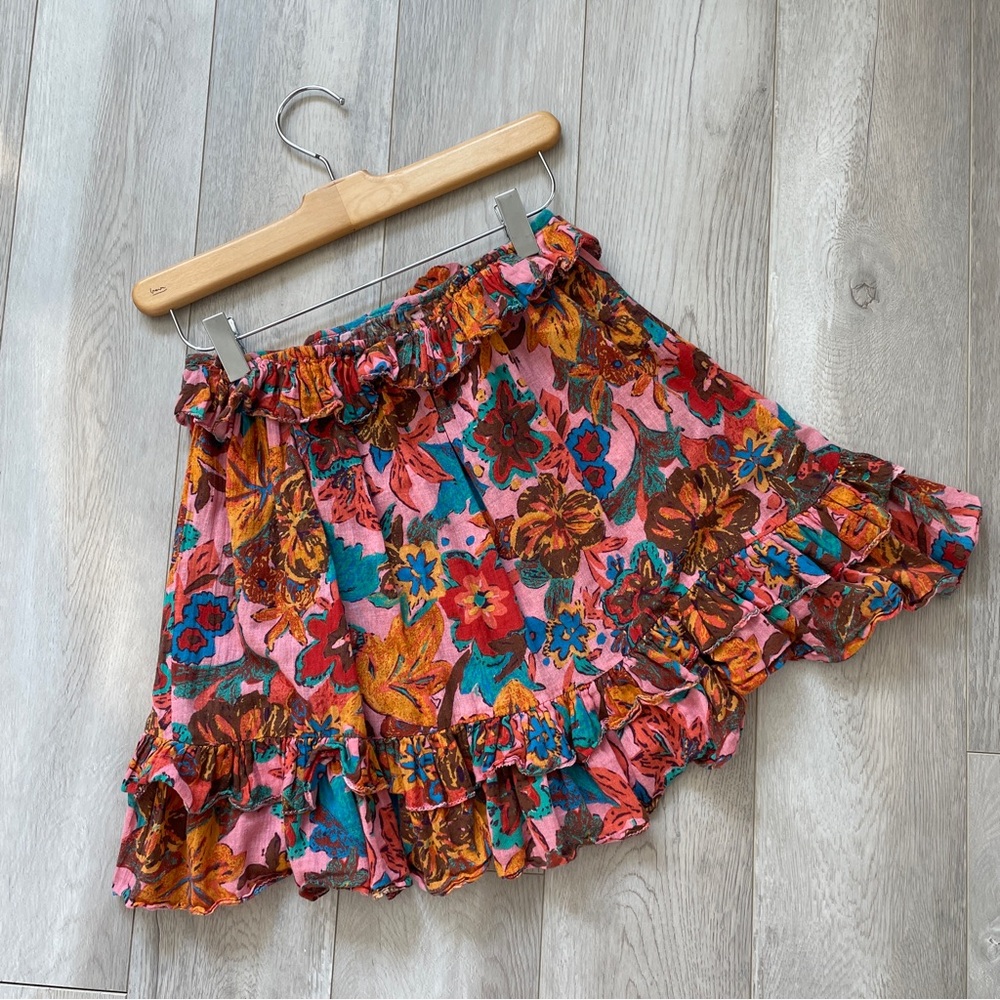 Floral Ruffle Mini Skirt - Multicolor